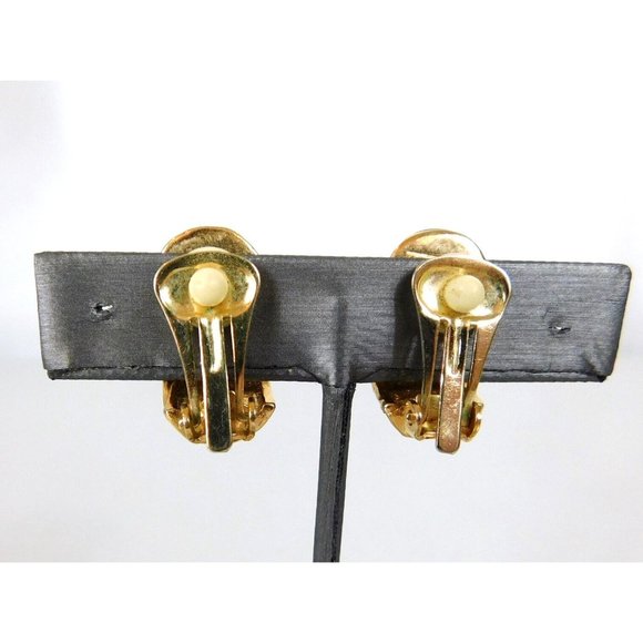 Roman Black Enamel Pave Crystal Rhinestone Half Hoop Earrings Clip on - Picture 9 of 10